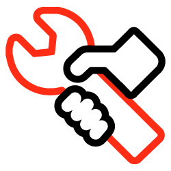 FABRICATION hand holding a wrench icon