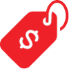 A low price tag symbol in red