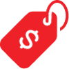 COMPETITIVE PRICES A low price tag symbol in red
