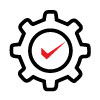 OPTIMISE PRODUCTIVITY Gear with tick inside icon