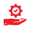 Symbol of a hand holding a gear in red