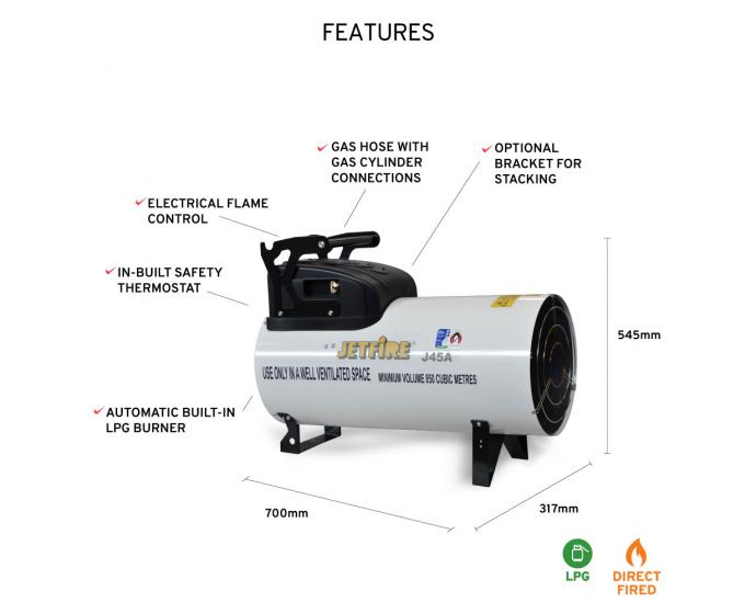 Jetfire J45A Gas Heater features on white background