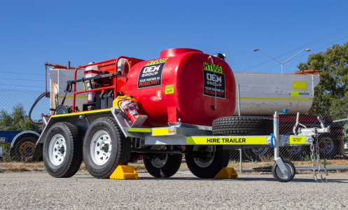 OEM Group Spitwater Pressure Cleaning Hire Trailer in Parking Area with SW15200DE