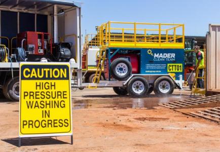 Pressure Cleaning Trailer on site in red dirt