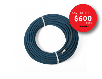 50 metre High pressure hose on white background with promo savings
