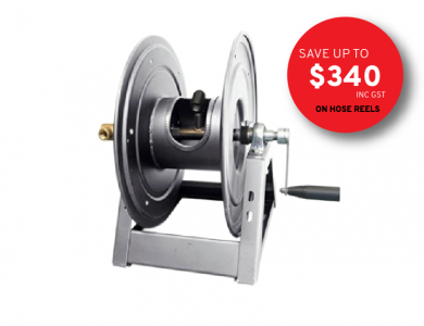 High Pressure Hose Reel for Pressure Cleaner on white background with promo savings