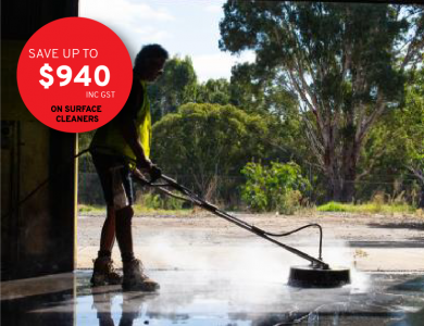 Surface Cleaner Siluette cleaning the floor in a warehouse with promo savings