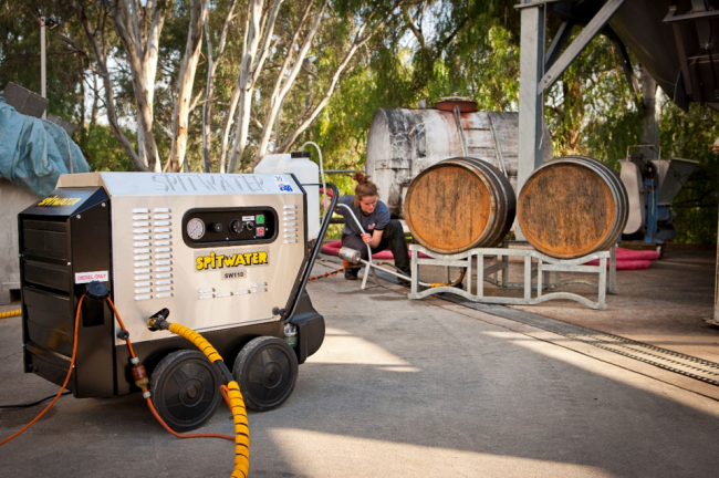 Cleaning Wine Barrels with a Spitwater Hot Water Pressure Cleaner