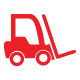 Forklift symbol in red on a white background
